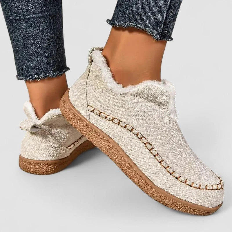 Women's beige side-zip ankle boots with wide toe box