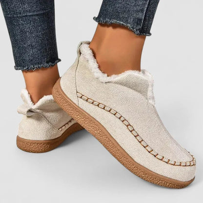 Women's beige side-zip ankle boots with wide toe box