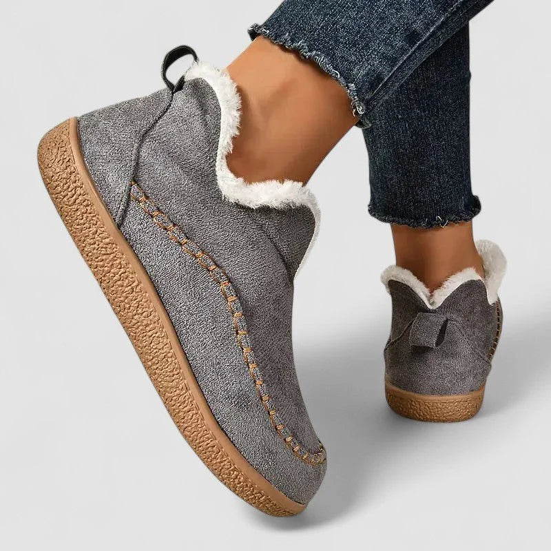 Women's gray side-zip ankle boots with wide toe box