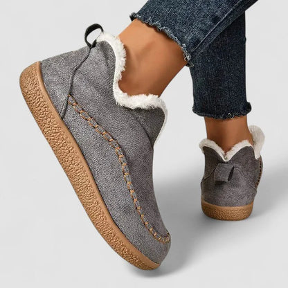 Women's gray side-zip ankle boots with wide toe box
