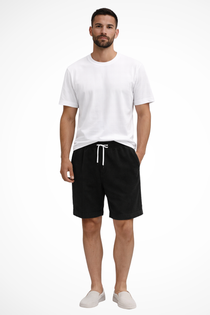 Men's army green corduroy shorts drawstring waist relaxed fit