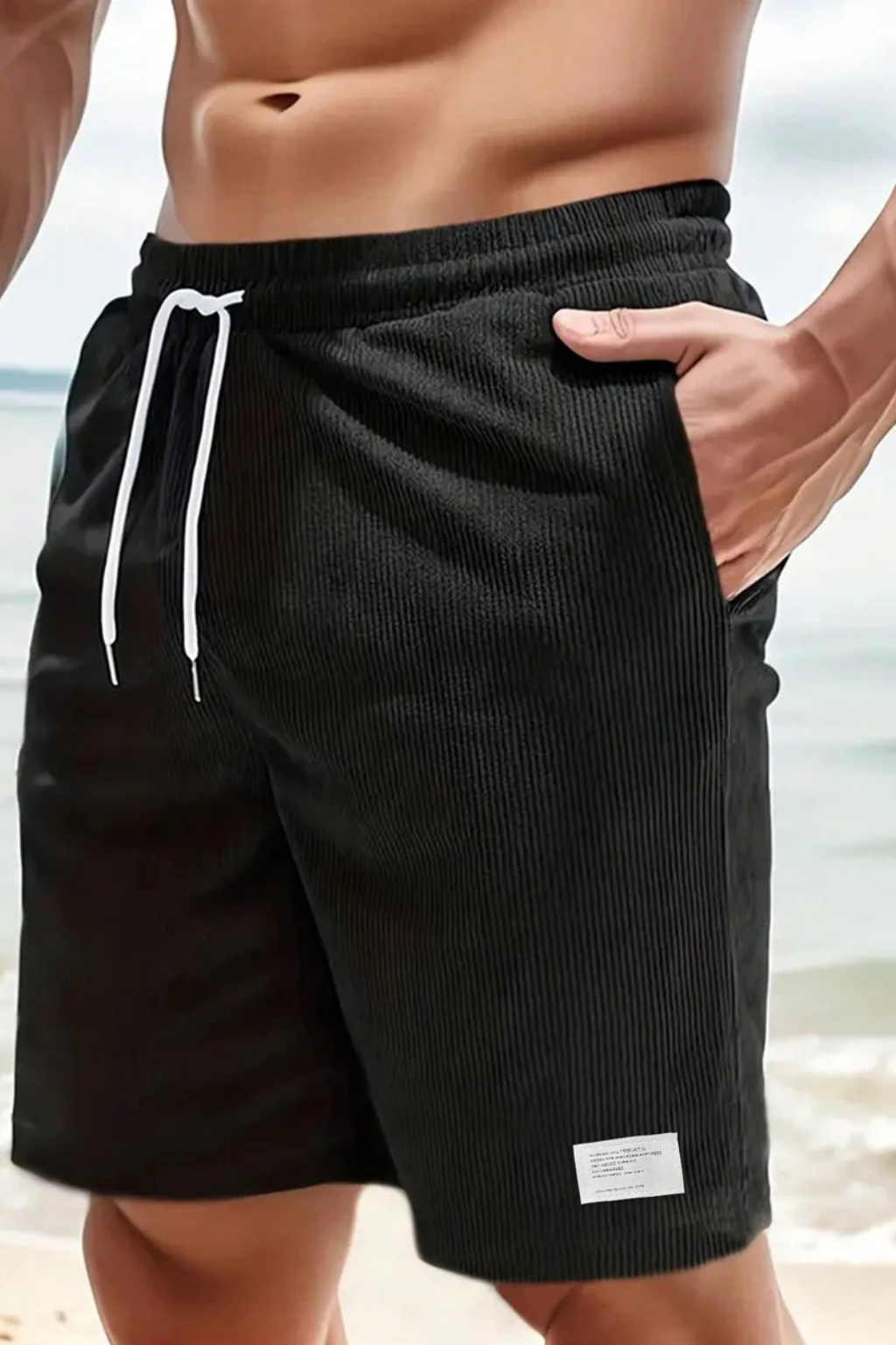 Men's army green corduroy shorts drawstring waist relaxed fit