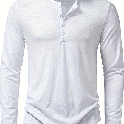 White Men's Stand-Collar Button-Placket Henley