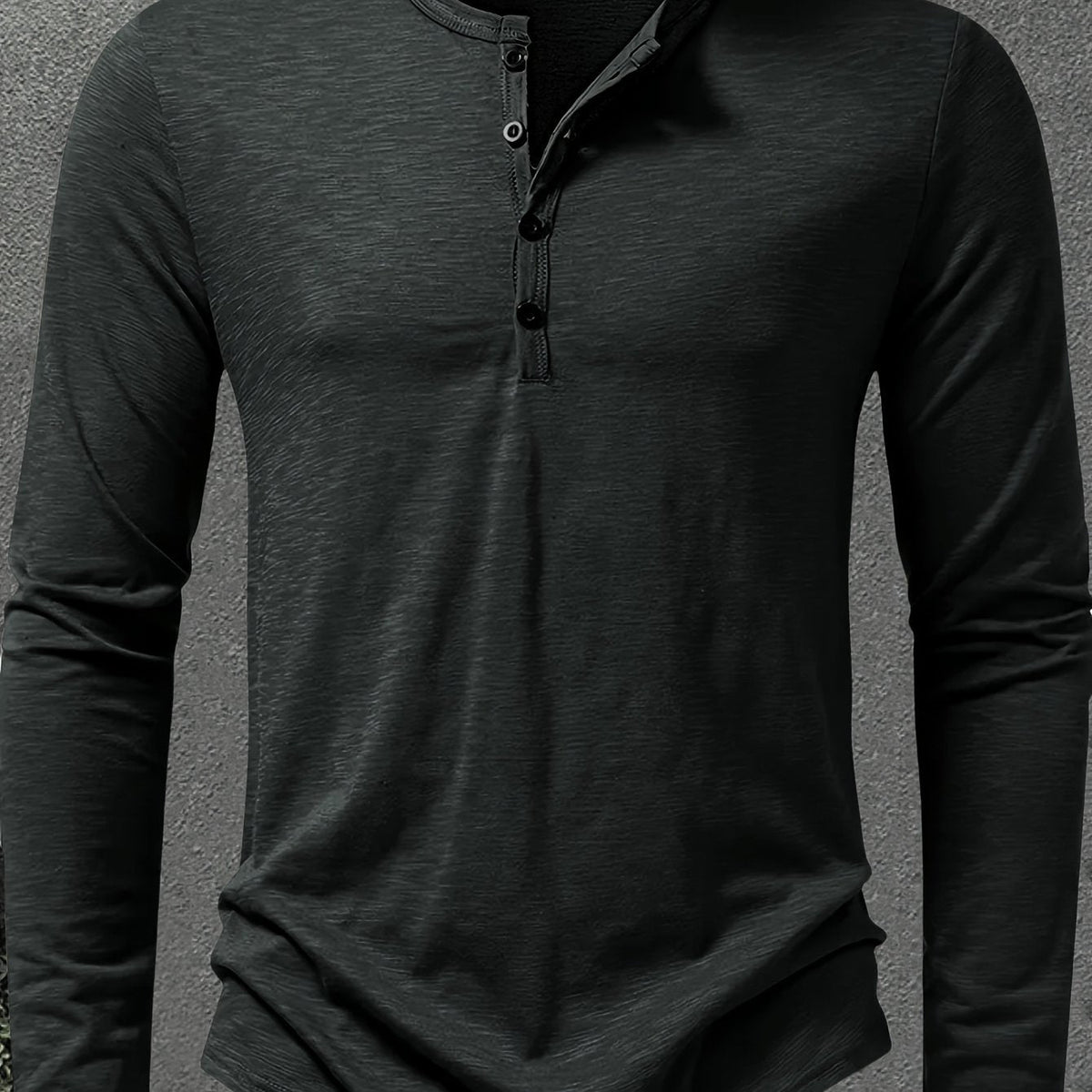 Gray Green Men's Stand-Collar Button-Placket Henley