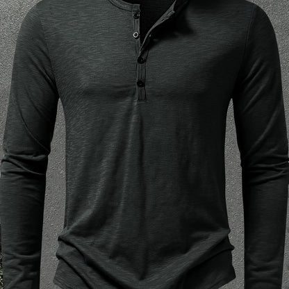 Gray Green Men's Stand-Collar Button-Placket Henley