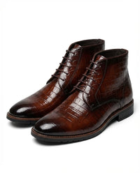 Wesley | Men's Crocodile-Embossed Leather Boots with Almond Toe