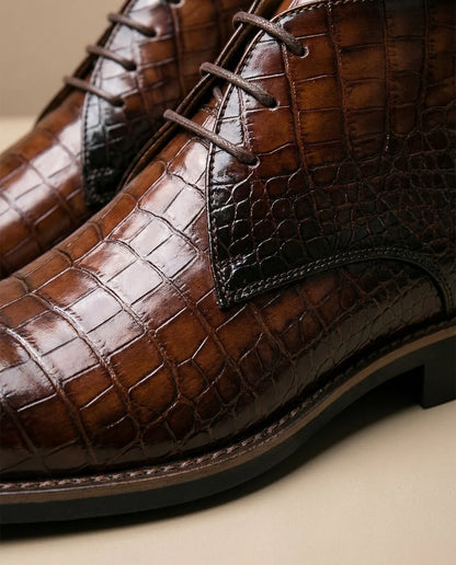Wesley crocodile-embossed leather boots, texture detail
