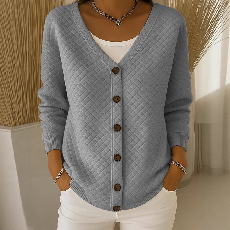 Women's quilted knit button cardigan in grey