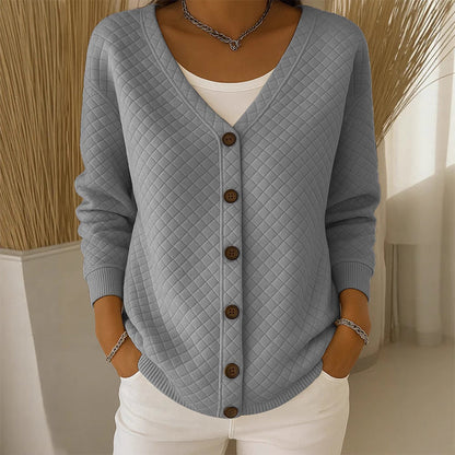 Women's quilted knit button cardigan in grey