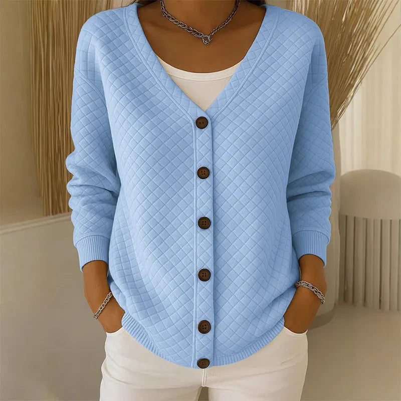 Women's quilted knit button cardigan in skyblue