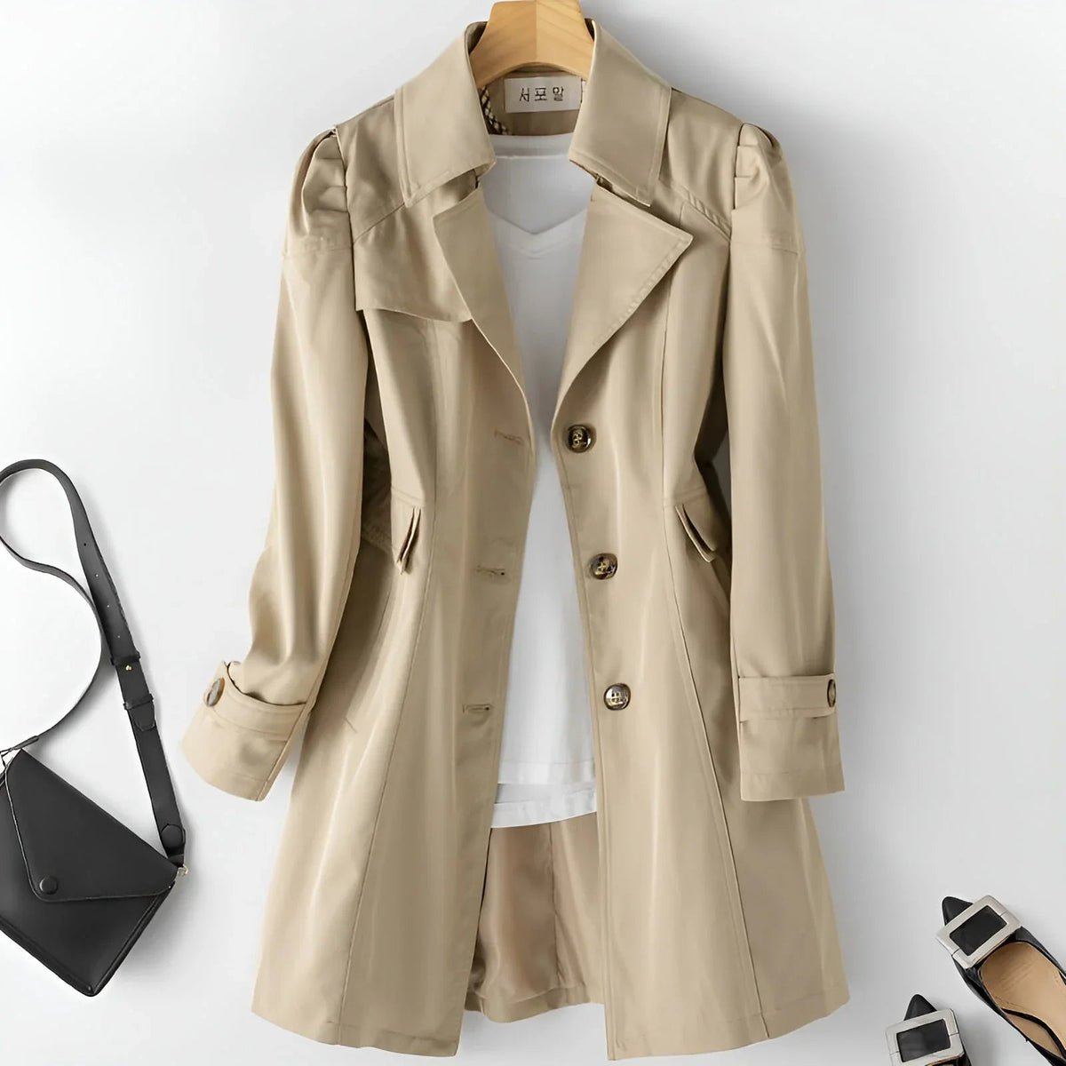 Khaki Notch-Lapel Trench Coat