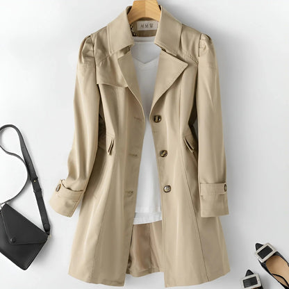 Khaki Notch-Lapel Trench Coat