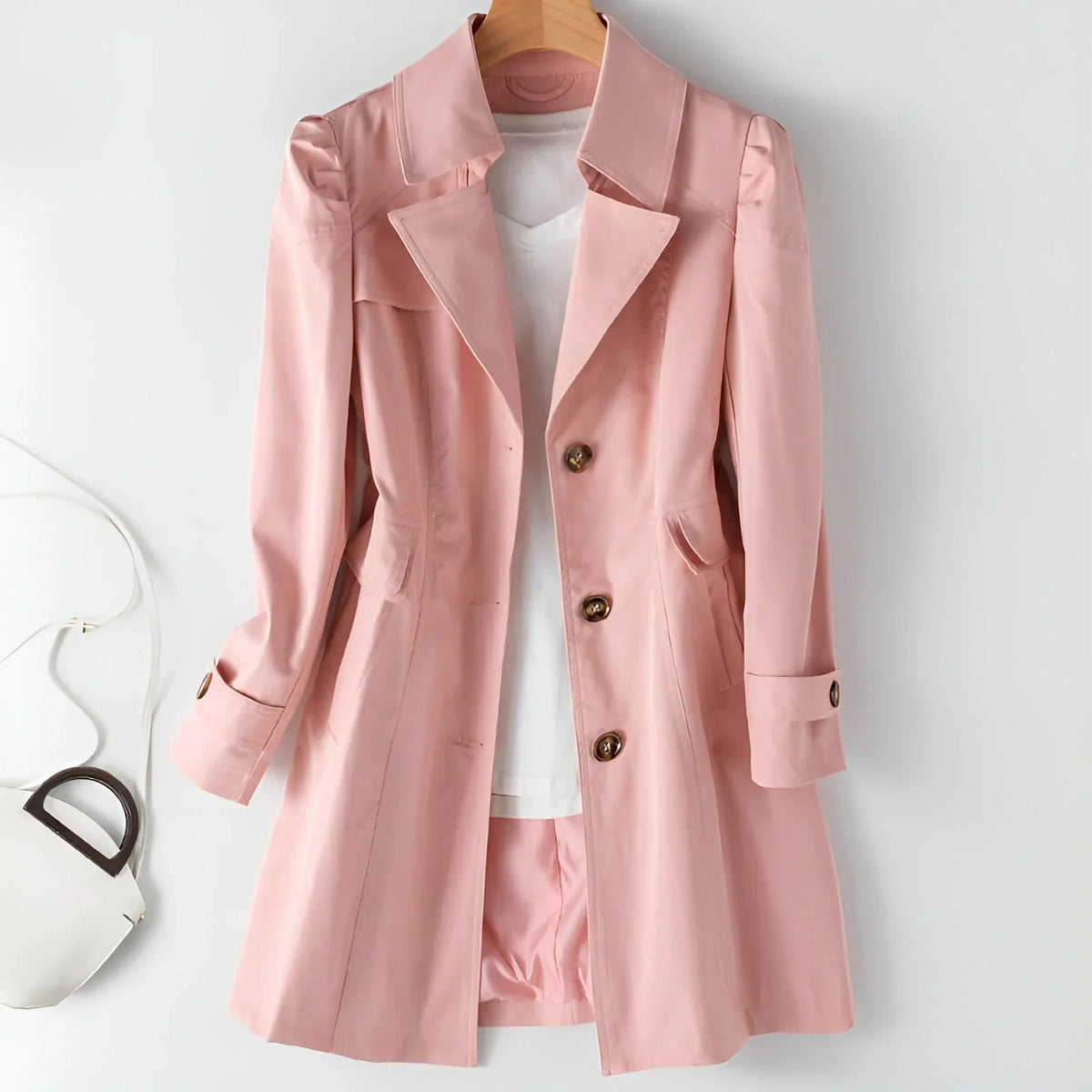 Pink Notch-Lapel Trench Coat