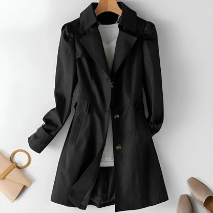 Black Notch-Lapel Trench Coat