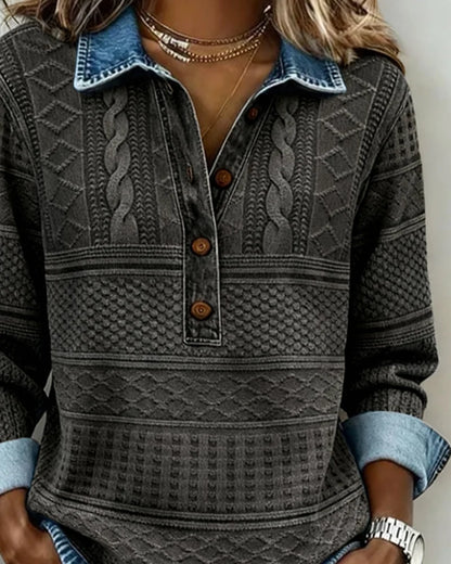 Women's collared half button sweatshirt