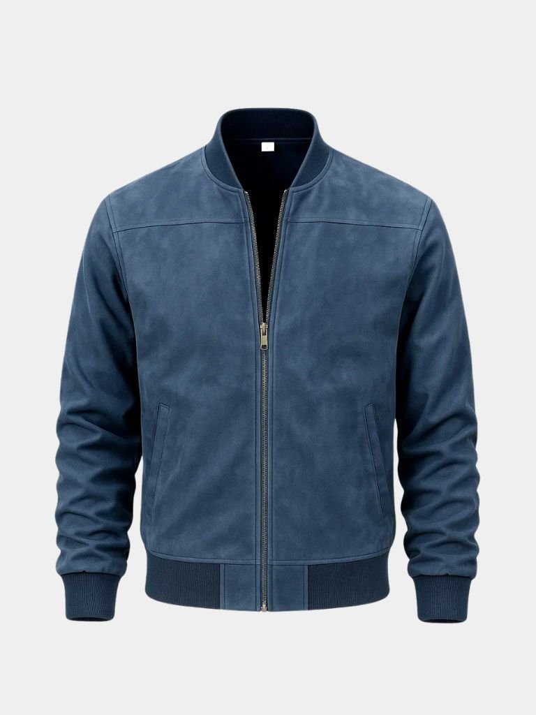 Blue Sculpted Longline Tailored Bomber Jacket with Button Front
