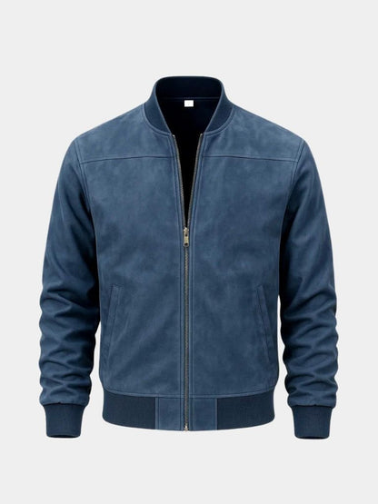 Blue Sculpted Longline Tailored Bomber Jacket with Button Front