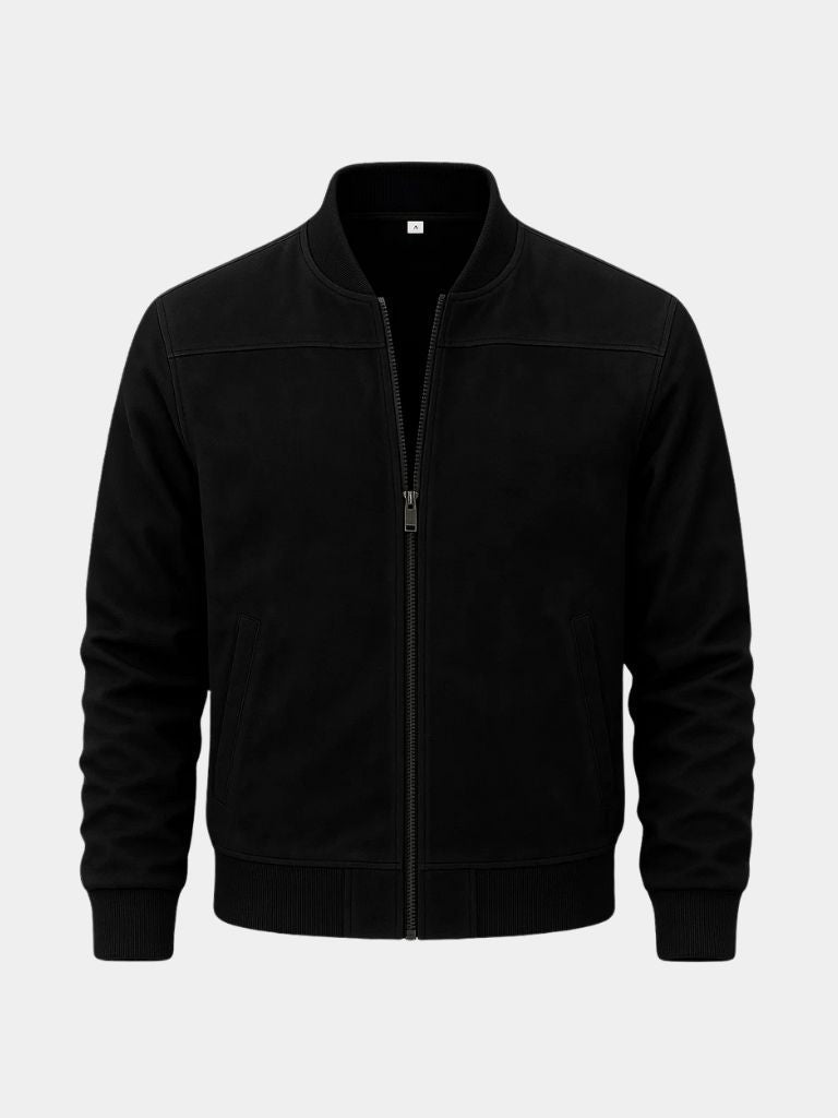 Black Sculpted Longline Tailored Bomber Jacket with Button Front