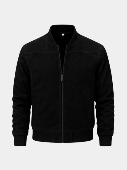 Black Sculpted Longline Tailored Bomber Jacket with Button Front