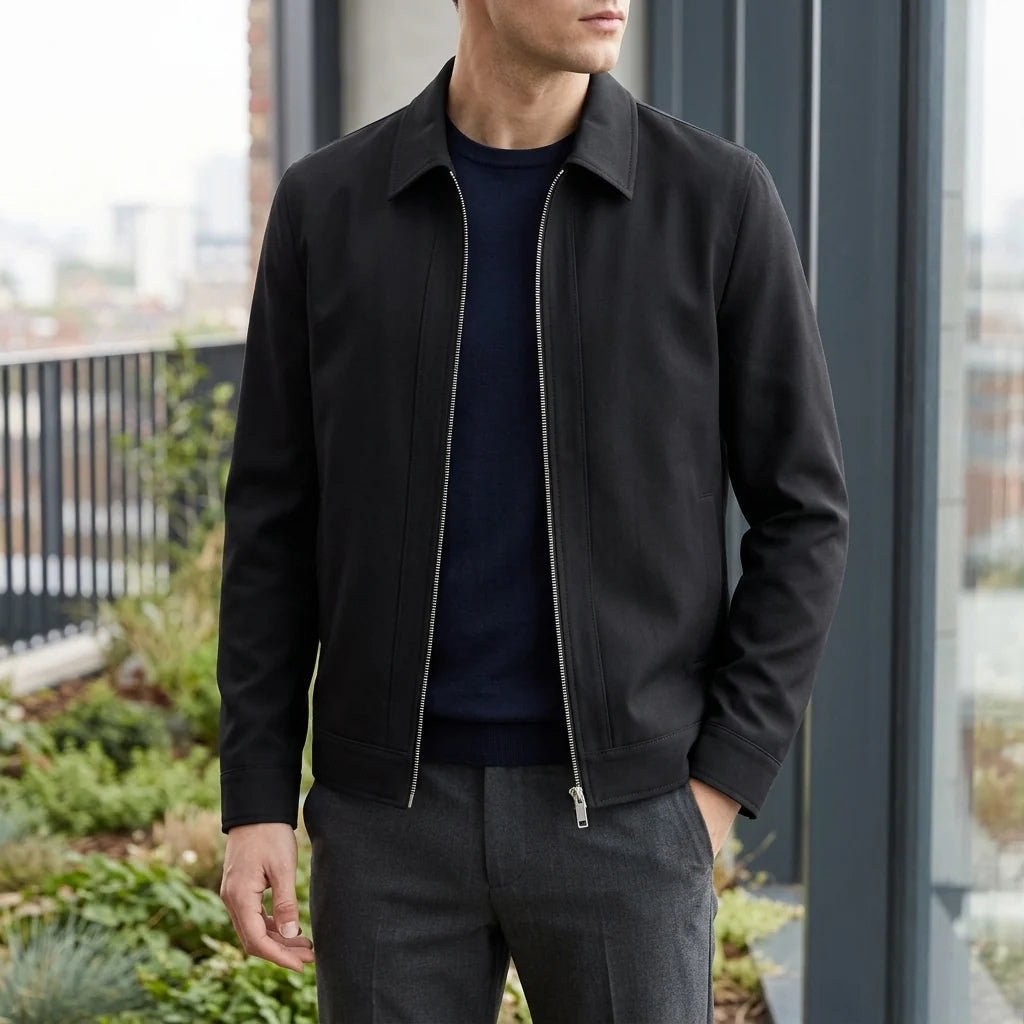 Malcolm zip-front overshirt jacket, front view