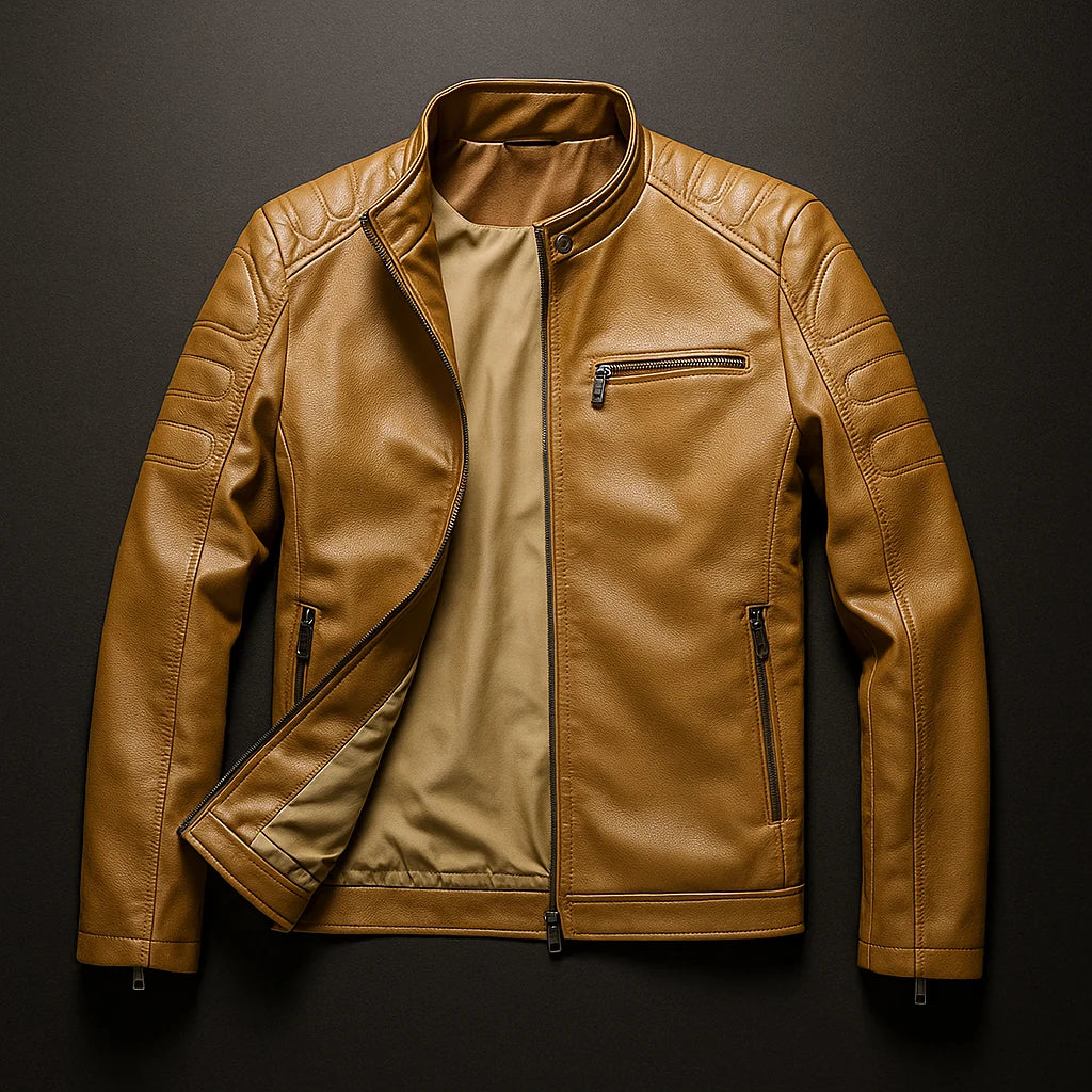 Maria leather jacket with zip-through front, front view