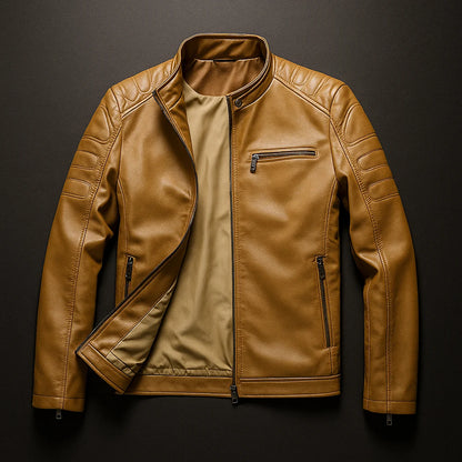 Maria leather jacket with zip-through front, front view