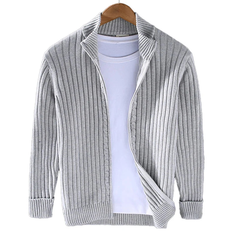 Beige cotton zip up cardigan