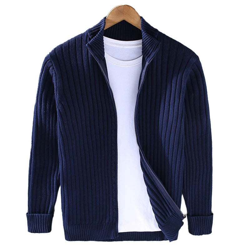 Navy blue cotton zip up cardigan