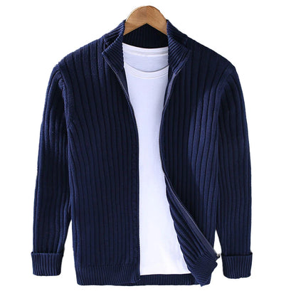 Navy blue cotton zip up cardigan