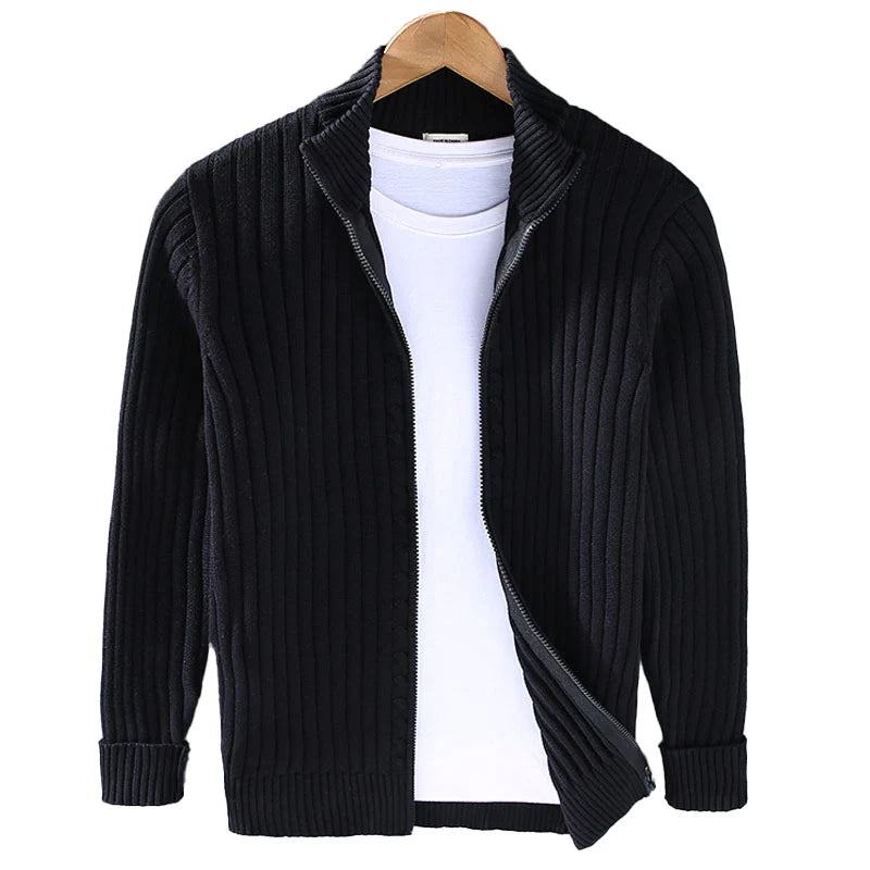 Classic black cotton zip up cardigan