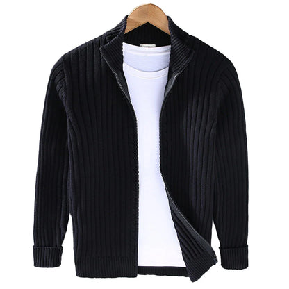 Classic black cotton zip up cardigan