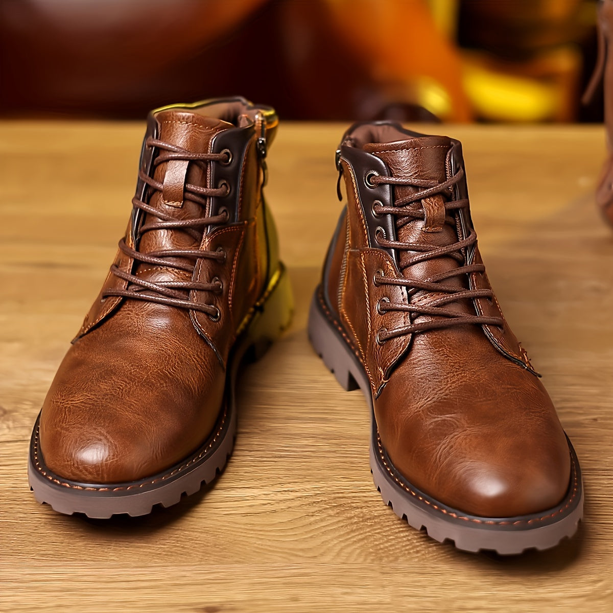 Brown Men's Rugged Lace-Up Ankle Boots