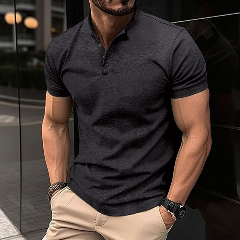 Effortless Men's Polo Shirt with Henley Design 1