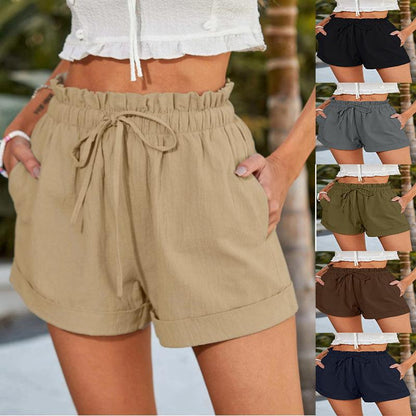 Effortless Women's Shorts With High Waist Ruffles 1