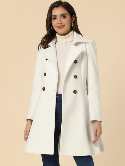 White Fit-and-Flare Double-Breasted Trench Coat