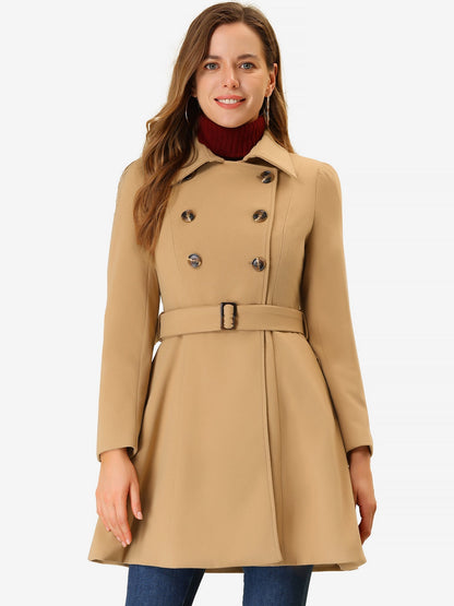 Khaki Fit-and-Flare Double-Breasted Trench Coat