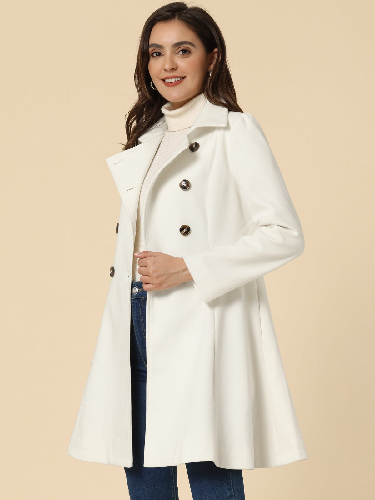 Fit-and-Flare Double-Breasted Trench Coat