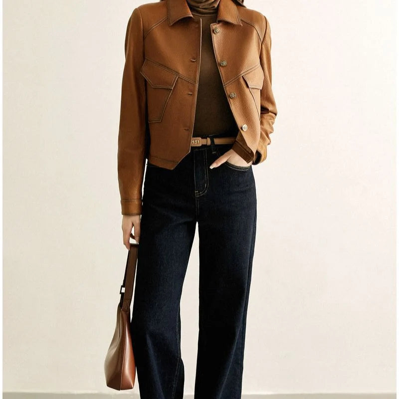 Women's cropped faux leather jacket