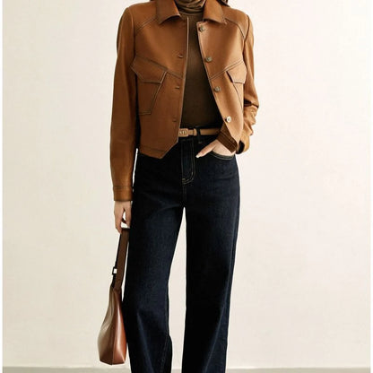 Women's cropped faux leather jacket