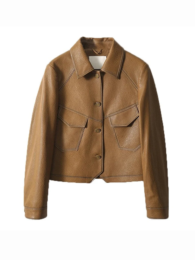 Women's cropped faux leather jacket
