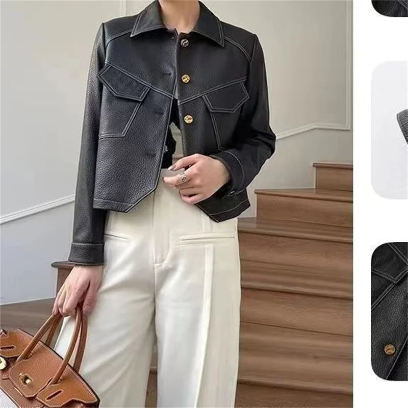 Women's cropped faux leather jacket