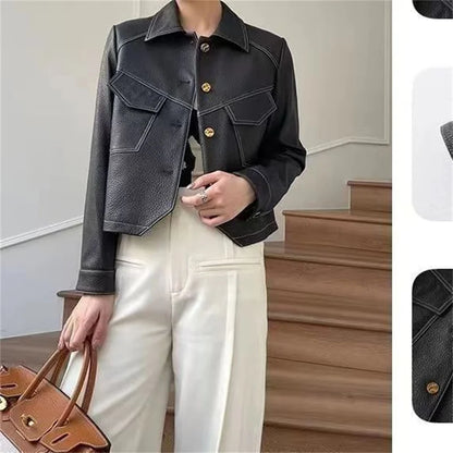 Women's cropped faux leather jacket