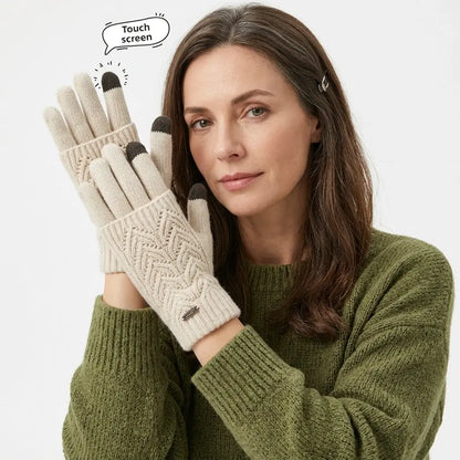 Women's touchscreen knit gloves with heart cable pattern