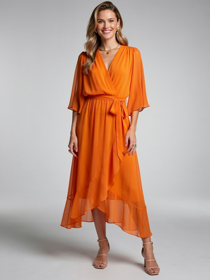 Women's green Asymmetric Wrap Midi Dress