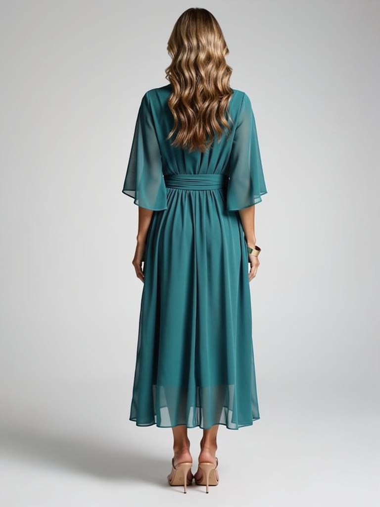 Women's green Asymmetric Wrap Midi Dress