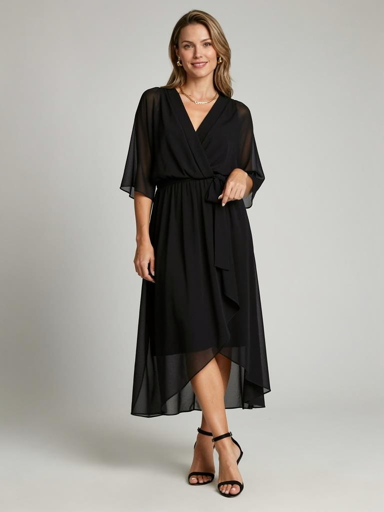 Women's green Asymmetric Wrap Midi Dress