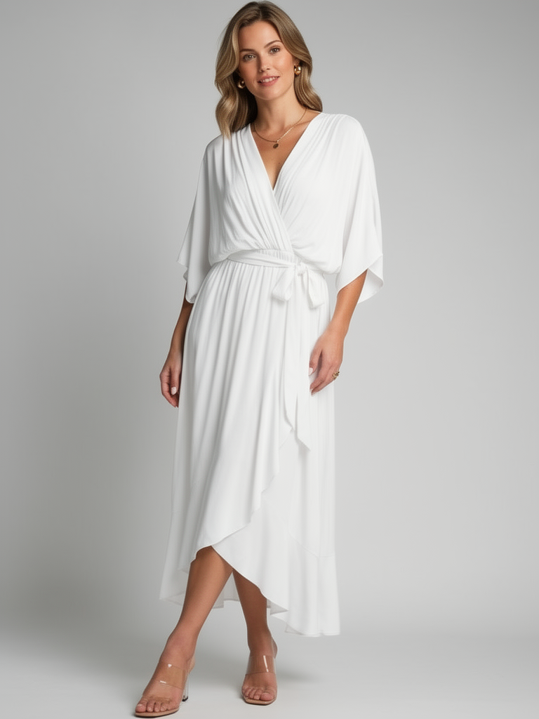 Women's green Asymmetric Wrap Midi Dress