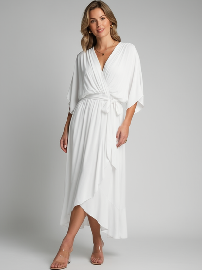 Women's green Asymmetric Wrap Midi Dress