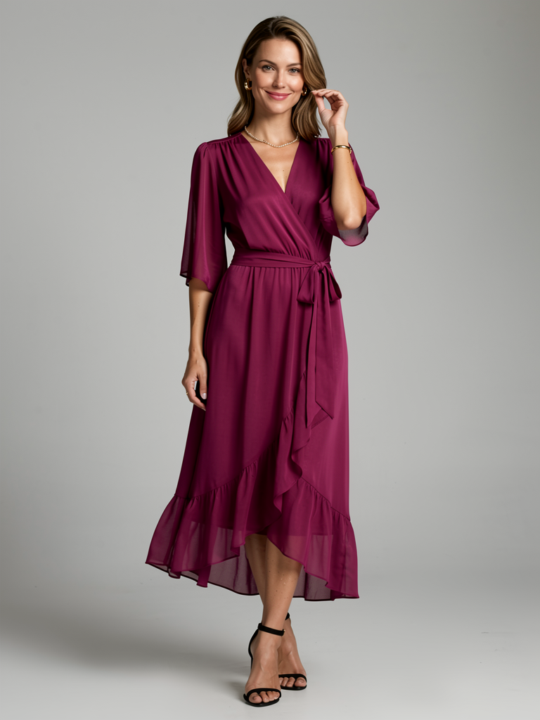 Women's green Asymmetric Wrap Midi Dress