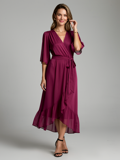 Women's green Asymmetric Wrap Midi Dress